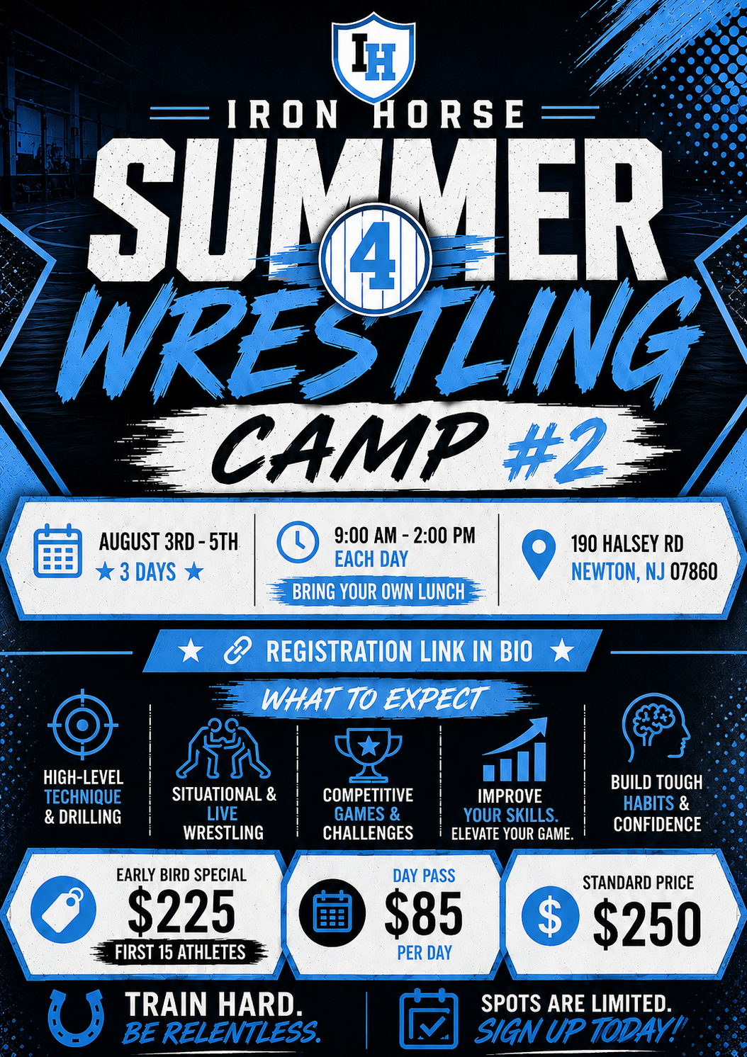 Iron Horse Summer Wrestling Camp #2 - August 3rd-5th, 9:00 AM - 2:00 PM, 190 Halsey Rd, Newton NJ